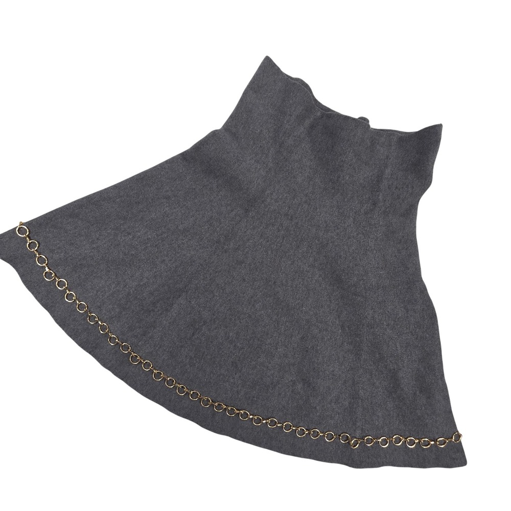 Zara Chain Link Hem Knit A-Line Skirt Charcoal Grey Small Womens Skater